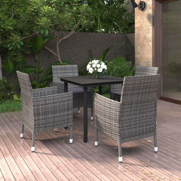vidaXL Set da Pranzo da Giardino 5 pz con Cuscini Polyrattan e Vetro