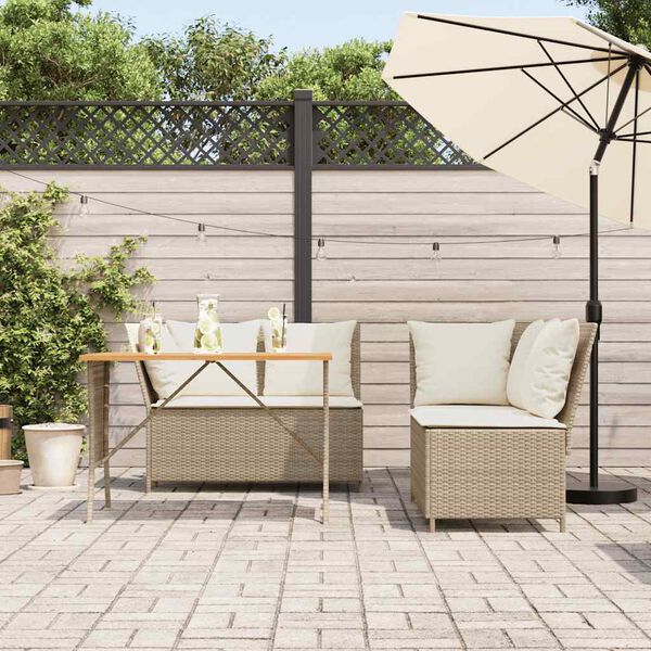 vidaXL Set Divano da Giardino 3 pz con Cuscini Beige in Polyrattan