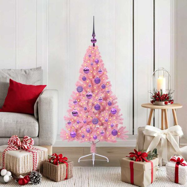 vidaXL Albero di Natale artificiale con luci integrate Rosa 120 cm PVC