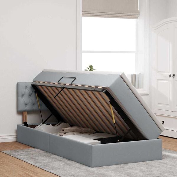 vidaXL Letto con contenitore e LED Grigio chiaro 100 x 200 cm Tessuto
