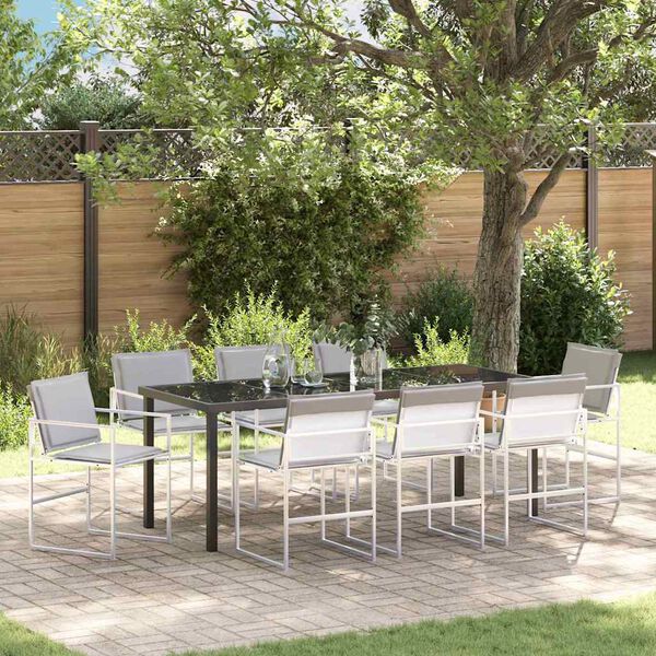 vidaXL Set da Pranzo per Giardino 9 pcs Bianco Textilene e acciaio