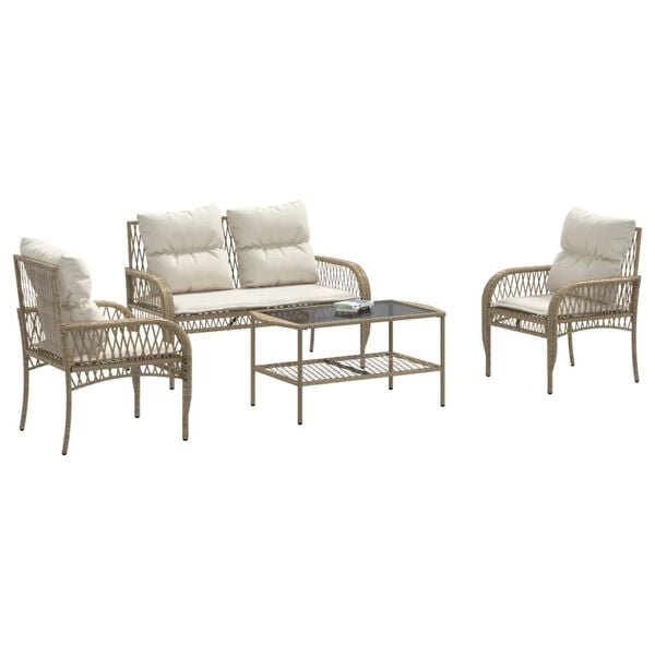 vidaXL Set Divano da Giardino 4 pz con Cuscini Beige in Polyrattan