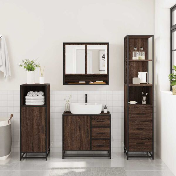 vidaXL Set Mobili da Bagno 3 pz Rovere Marrone in Legno Multistrato