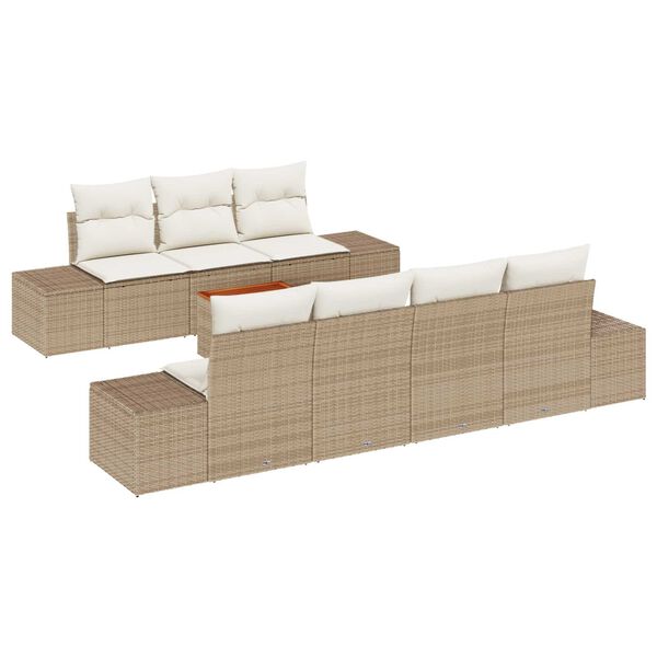 vidaXL Set Divano da Giardino con cuscino 8 pcs Beige polyrattan