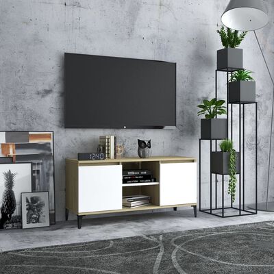vidaXL Mobile TV con Gambe in Metallo Bianco e Sonoma 103,5x35x50 cm