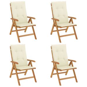 vidaXL Sedie Reclinabili Pieghevoli con Cuscini 4 pz in Legno di Teak