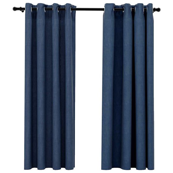 vidaXL Tende Oscuranti Effetto Lino con Occhielli 2 pz Blu 140x175 cm