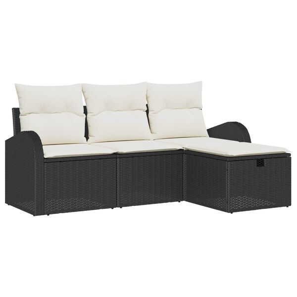vidaXL Set di divani con cuscino 4 pcs Nero e Crema polyrattan