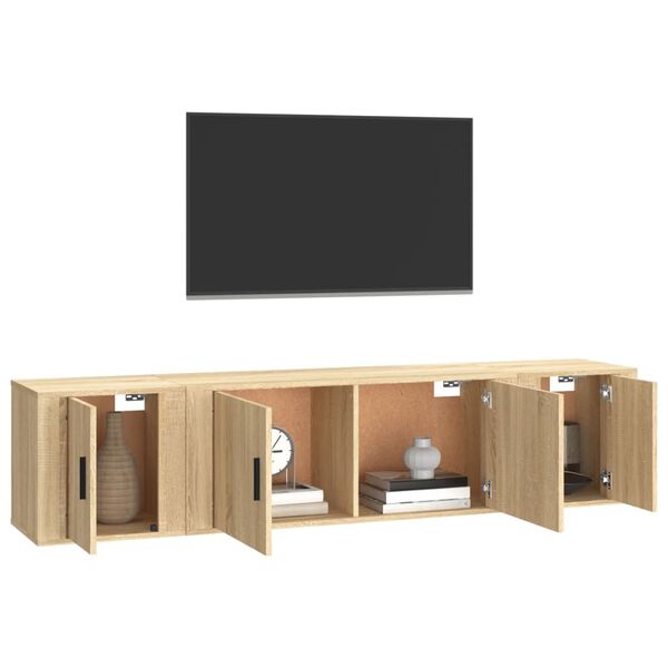 vidaXL Set di Mobili Porta TV 3 pz Rovere Sonoma in Legno Multistrato