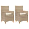 vidaXL Sedie Giardino con Cuscini 2 pz Beige Polyrattan Legno Massello