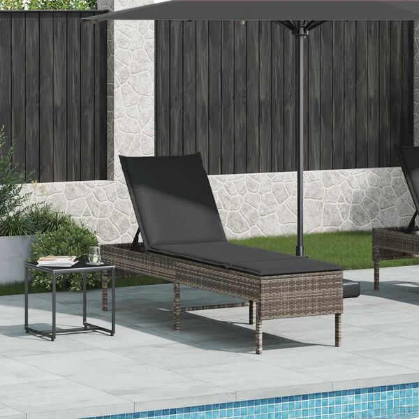 vidaXL Lettino Prendisole con Cuscino Grigio 55x200x44cm in Polyrattan