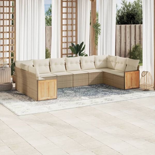 vidaXL Set Divano da Giardino 10 pz con Cuscini Beige in Polyrattan