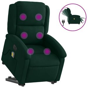vidaXL Poltrona Alzapersona Massaggiante Elettrica Verde Scuro Velluto