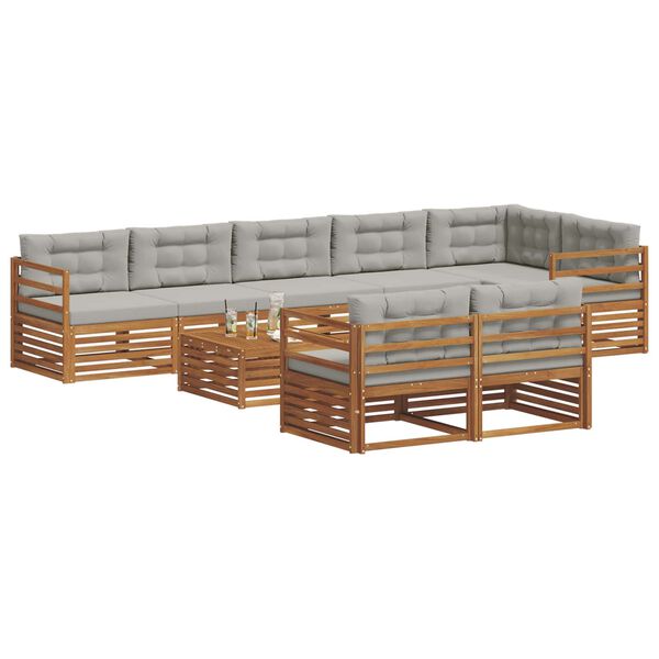 vidaXL Set di divani da esterno 9 pcs Grigio Naturale e Chiaro