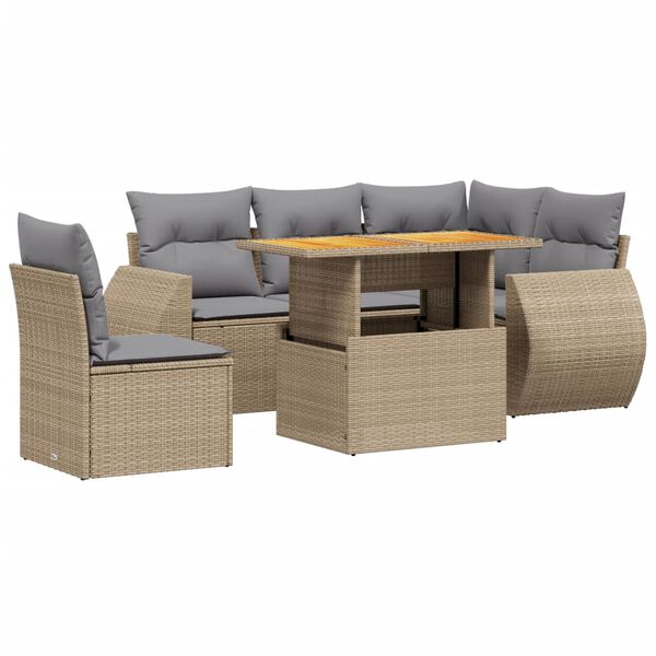 vidaXL Set Divano da Giardino 6 pz con Cuscini Beige in Polyrattan
