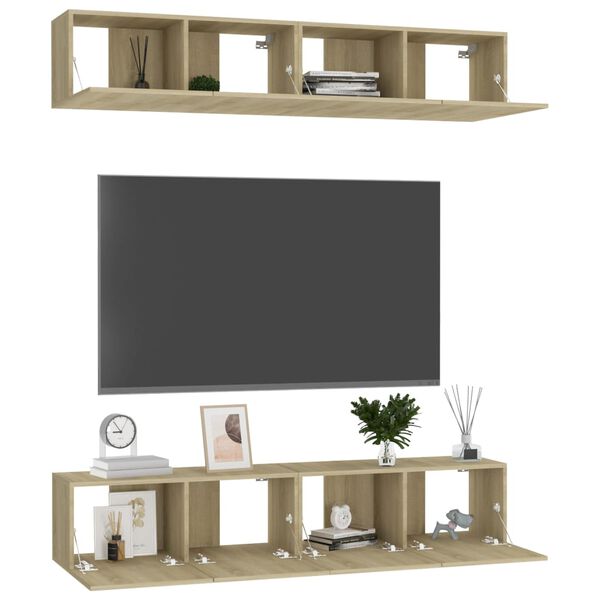 vidaXL Mobili TV 4 pz Rovere Sonoma 80x30x30 cm in Legno Multistrato