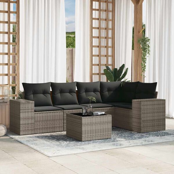 vidaXL Set Divano da Giardino 6 pz con Cuscini Grigio in Polyrattan
