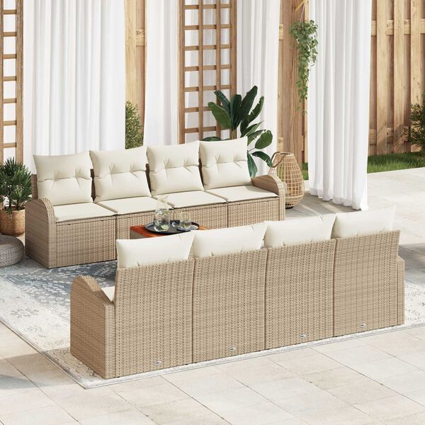vidaXL Set Divano da Giardino con cuscino 9 pcs Beige polyrattan