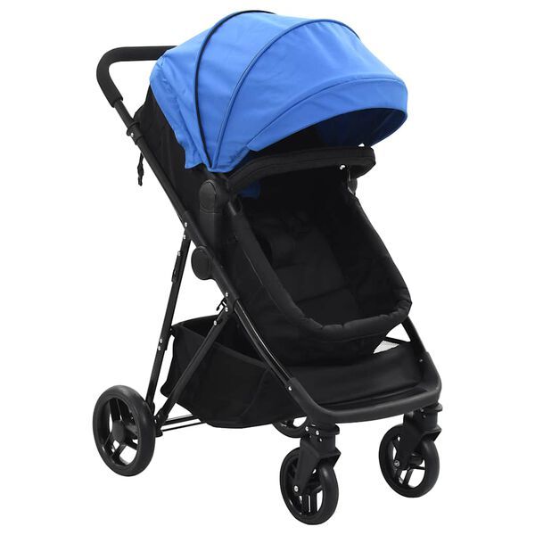 vidaXL Passeggino/Carrozzina 2-in-1 Blu e Nero in Acciaio