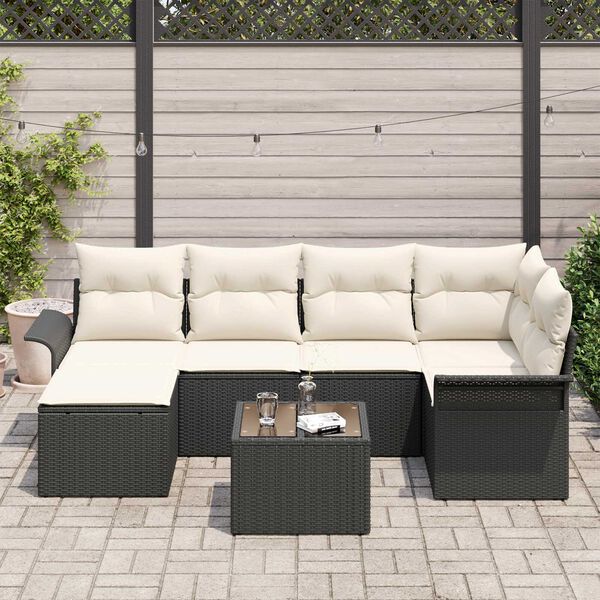 vidaXL Set Divano da Giardino con archiviazione 7 pcs Nero polyrattan