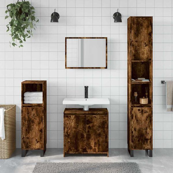 vidaXL Set Mobili da Bagno 2 pz Rovere Fumo in Legno Multistrato