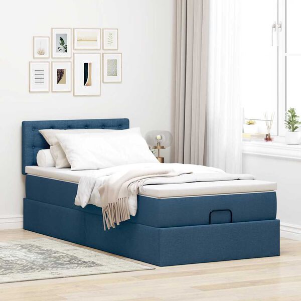 vidaXL Pouf Letto con Materasso e LED Blu 90x200 cm in Tessuto