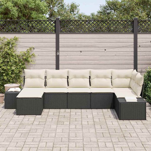 vidaXL Set Divano da Giardino con cuscino 7 pcs Nero polyrattan