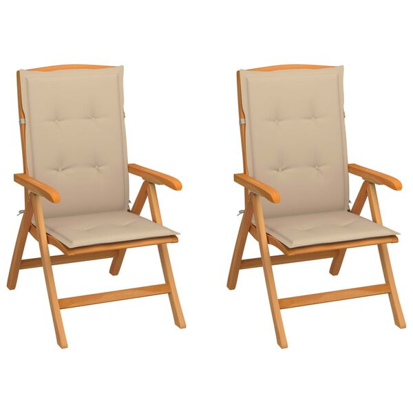 vidaXL Sedie da Giardino 2 pz con Cuscini Beige in Massello di Teak