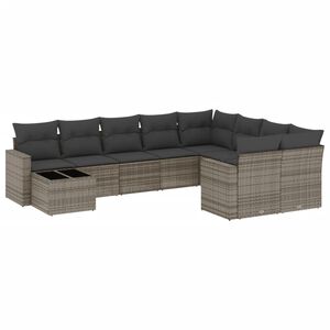 vidaXL Set Divano da Giardino 10 pz con Cuscini Grigio in Polyrattan