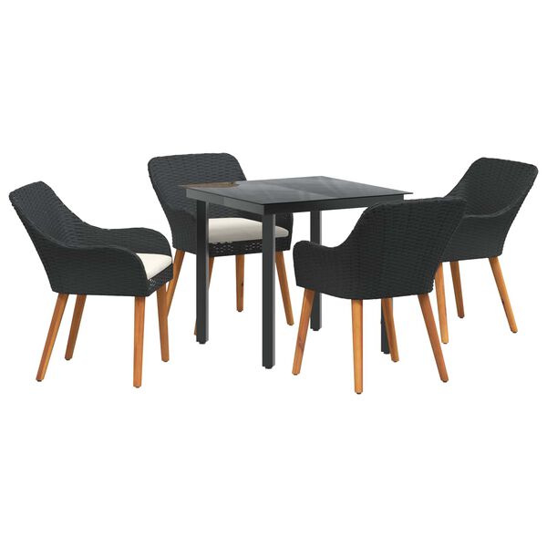 vidaXL Set da Pranzo per Giardino con cuscino 5 pcs Nero polyrattan