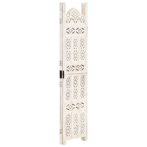 vidaXL Divisorio 3 Pannelli Intagliato Bianco 120x165cm Mango Massello