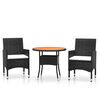 vidaXL Set Bistrot da Giardino 3 pz Polyrattan e Legno Massello Nero