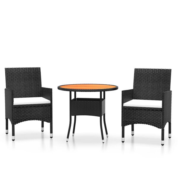vidaXL Set Bistrot da Giardino 3 pz Polyrattan e Legno Massello Nero