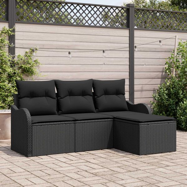vidaXL Set Divano da Giardino con archiviazione 4 pcs Nero polyrattan