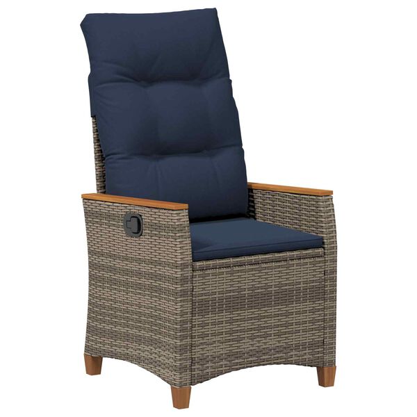 vidaXL Sedia da giardino reclinabile Grigio e Blu Navy polyrattan