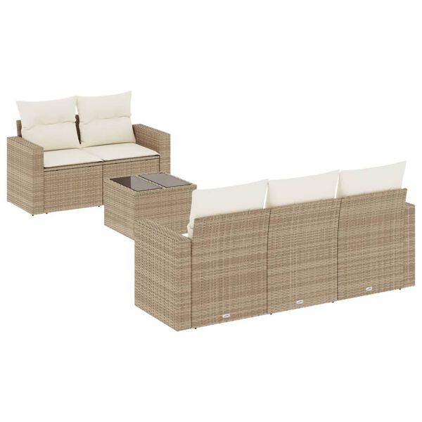 vidaXL Set Divano da Giardino 6 pz con Cuscini Beige in Polyrattan