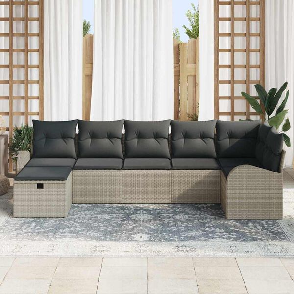 vidaXL Set di divani con cuscino Grigio chiaro polyrattan