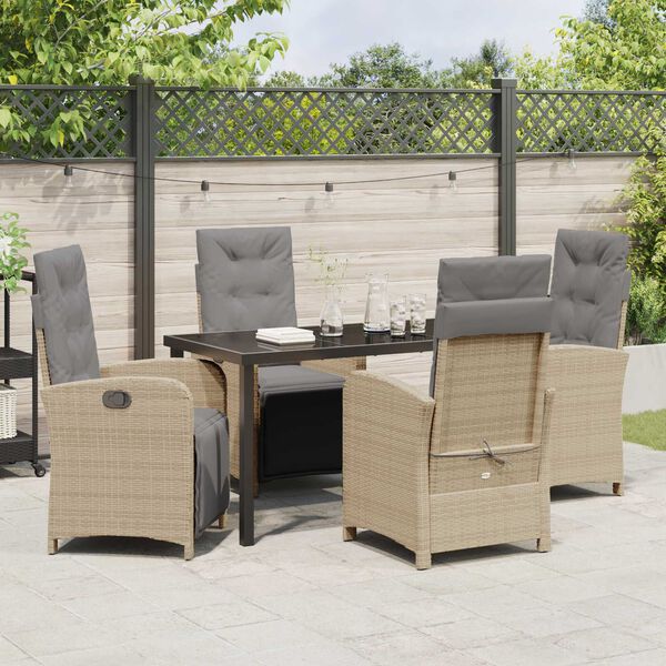 vidaXL Set da Pranzo per Giardino con cuscino 5 pcs Beige polyrattan
