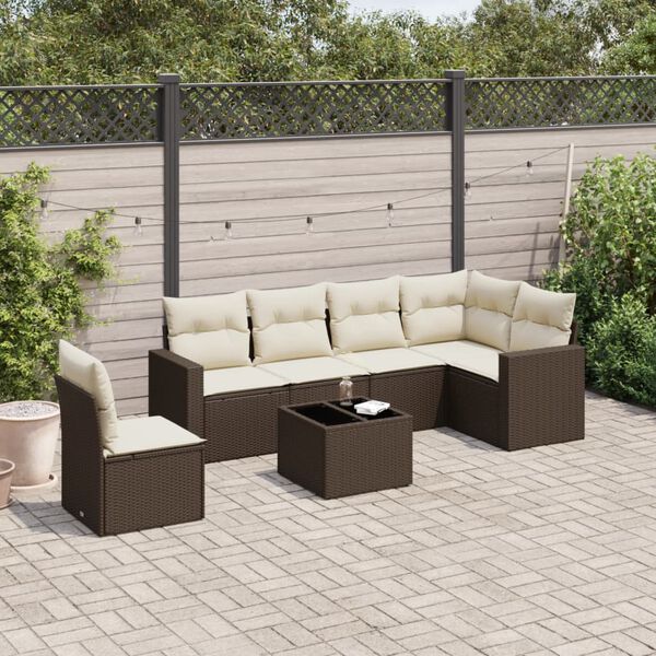 vidaXL Set Divani da Giardino 7 pz con Cuscini Marrone in Polyrattan