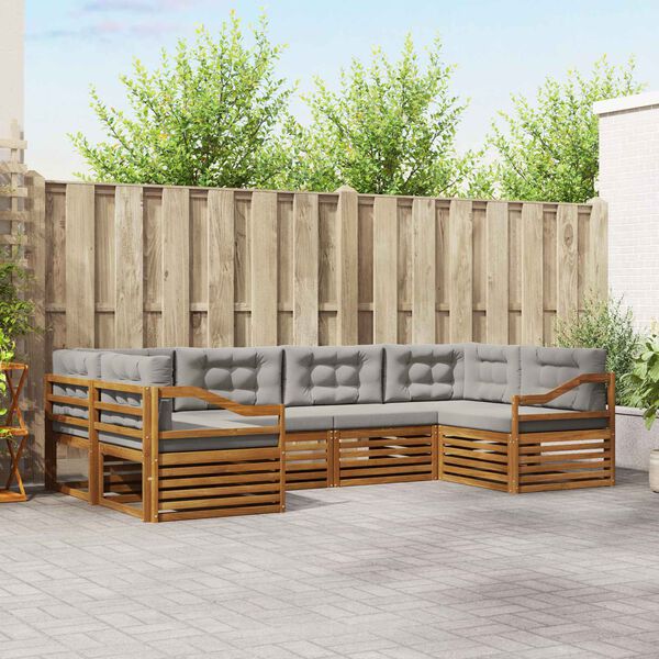 vidaXL Set divani con cuscino 6 pcs Grigio Naturale e Chiaro