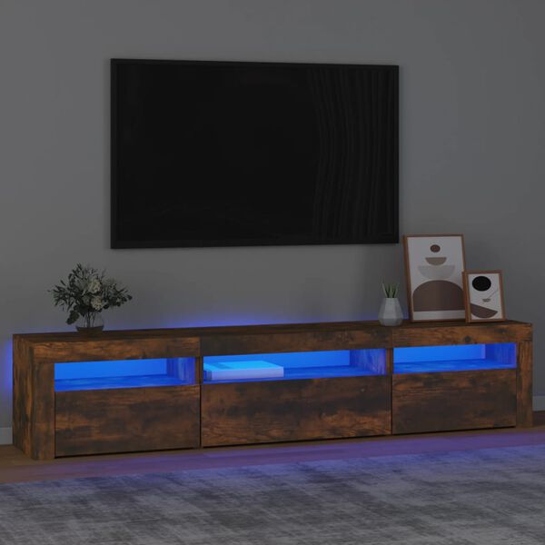 vidaXL Mobile Porta TV con Luci LED Rovere Fumo 195x35x40 cm