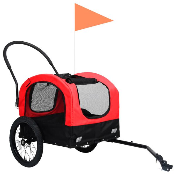 vidaXL Rimorchio per Animali Domestici e Passeggino 2in1 Rosso e Nero