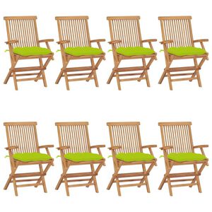 vidaXL Sedie Giardino con Cuscini Verde Chiaro 8pz Legno Massello Teak