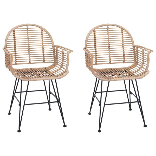 vidaXL Sedia da pranzo 2 pcs Naturale 44 x 44 x 74 cm Rattan e Ferro