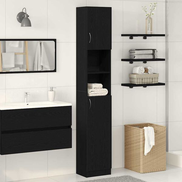 vidaXL Mobile da Bagno Rovere Nero 32x25,5x190 cm in Legno Multistrato