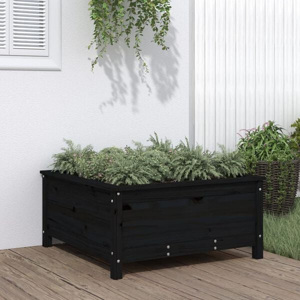 vidaXL Fioriera da Giardino Nera 82,5x82,5x39cm Legno Massello di Pino