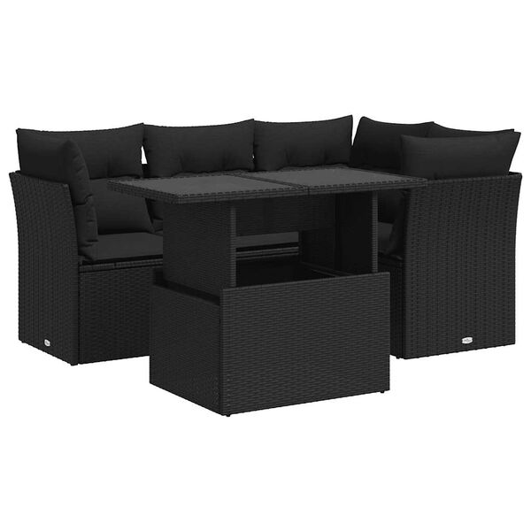 vidaXL Set Divani da Giardino 5 pz con Cuscini in Polyrattan Nero