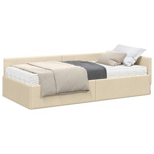 vidaXL Struttura Letto Angolare con Materasso 2 pcs Crema Tessuto