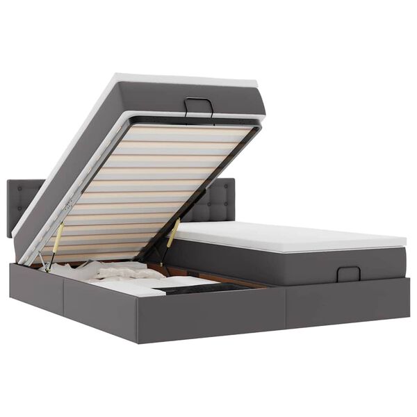 vidaXL Pouf Letto con Materassi e LED Grigio 160x200cm Similpelle