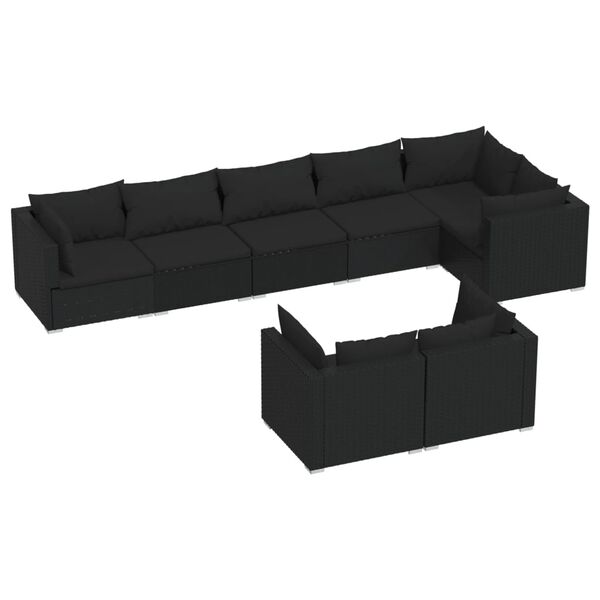 vidaXL Set Mobili da Giardino con Cuscini 8 pz Nero in Polyrattan